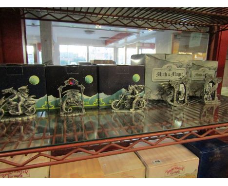 Five Myth &amp; Magic figures 'Get Out Of The Way', 'Mendacity', 'Verity', 'Hell I'm Lost' and 'The Dragons Rest' all boxed.