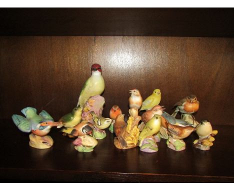 A Royal Worcester woodpecker together with thirteen other ceramic birds mainly by Worcester