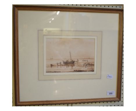 Sir William Lionel Herries, fisherman on the shore, wash, 15.5 x 22 cm, and four other watercolour drawings (5) 