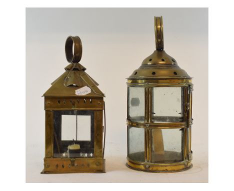 A Victorian brass lantern, 31 cm high, and another similar (2) 