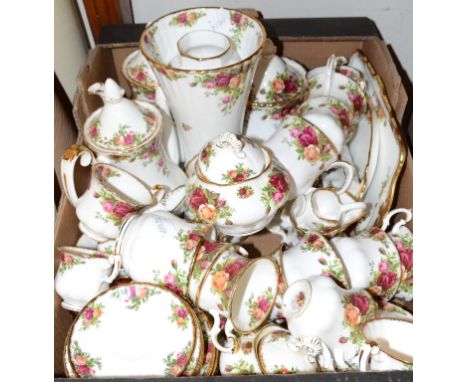 A Royal Albert Old Country Roses pattern part tea and dinner service, with other matching items (box)Report by RBFinial glued