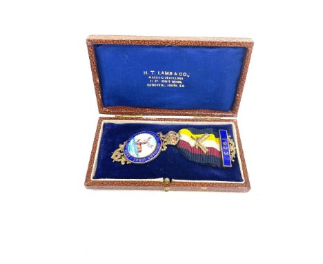 Boxed hallmarked silver and enamel Masonic lodge jewel, The Hertfordshire regiment 4537 