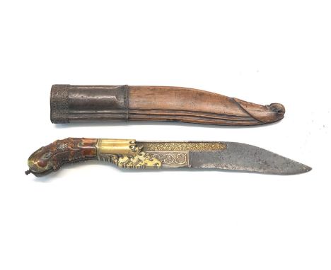 18th Century Pia Ketta dagger with original scabbard blade with silver and metal inlay measures approx overall length approx 