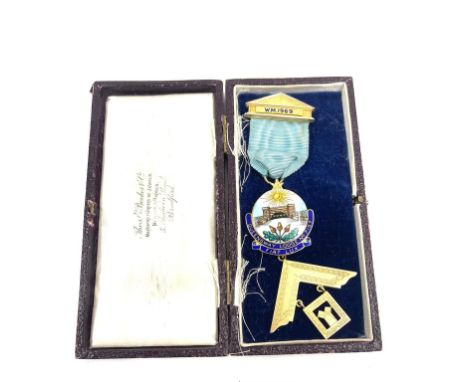 Boxed hallmarked silver and enamel masonic lodge jewel, Queensway Lodge  7157 
