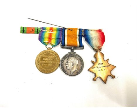 WW1 1914-1915 Medal trio and ribbons, named 8107 Driver T H Gregory R A 