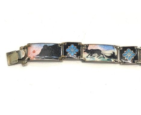 Silver Scandinavian enamel panel bracelet, panel connecting pin is missing enamel is  in good overall condition 