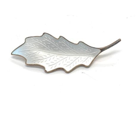 Vintage Scandinavian silver and enamel leaf design brooch, good overall condition 