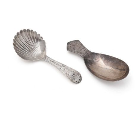 A George III provincial silver caddy spoon, with a fluted bowl and a bright-cut stem, initialled by Richard Ferris of Exeter 