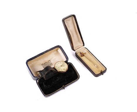 A 1920s rose gold wristwatch, the Arabic dial with subsidiary seconds at 6, in 9ct case (lacking crown), the movement signed 