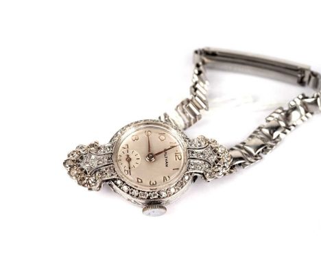 A diamond manual wind cocktail watch, by Waltham, the white Arabic dial with subsidiary seconds dial at 6 position, the case 