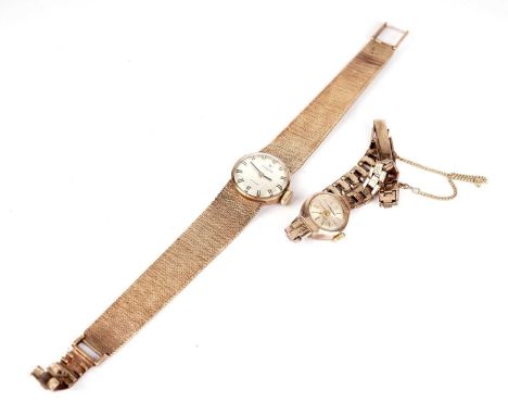 A Tissot Stylist manual wind cocktail wristwatch, in 9ct yellow gold case and integrated strap, with Tissot clasp; and a Le C