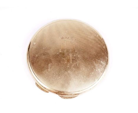 An Art Deco 9ct yellow gold powder compact, Birmingham 1935, retailed by JC Vickery, Regent St, 74 x 70mm, 66.1g gross.