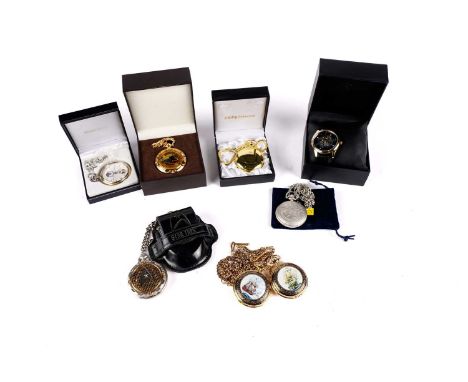 A selection of pocket watches, including: a Flying Scotsman pocket watch, by The Bradford Exchange, in box; a Mount Royal ope