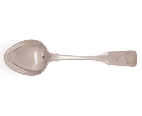 A silver teaspoon, Fiddle pattern, initialled "WAM" over "K", by James Erskine, Aberdeen 1810-1820, 13.9cm long.