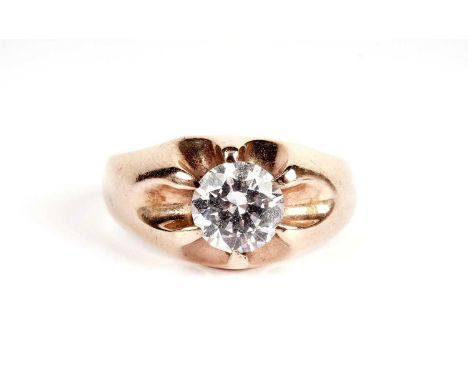 A cubic zirconia and 9ct yellow gold single stone ring, size R, 4.9g gross.