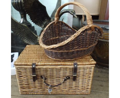 Wicker work picnic hamper and wicker basket 