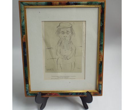 LS Lowry - print of sketch Woman with a beard 21 x 15 cms excluding frame and mount, Fine Art Guild stamps to mount