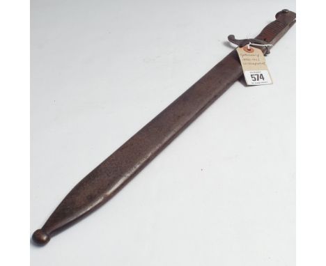 German late 19th/early 20th century First World War bayonet by Seitengwehr with steel scabbard and wooden grip handle 52cm lo