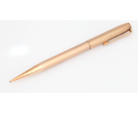 Yard-o-led 9ct gold engine turned propelling pencil, with inscription dated 1961. Gross weight 27 grams