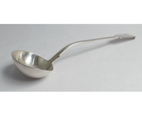Victorian silver ladle, London 1854, fiddle pattern handle engraved with initial, makers mark JSAS for Joseph & Albert Savory