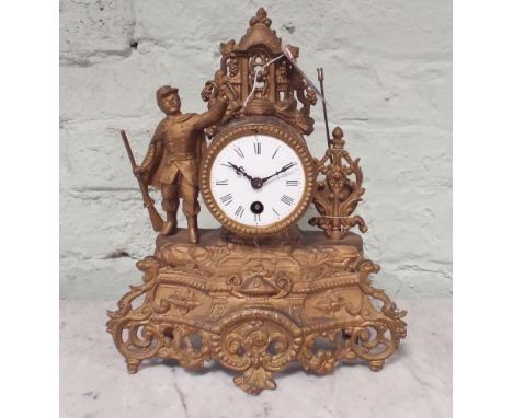 Small French gilt figure decorated mantel clock 