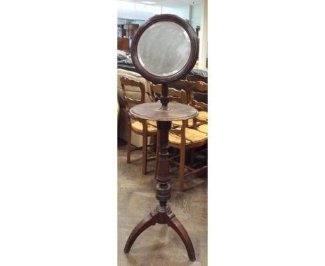 Victorian mahogany adjustable shaving mirror with table platform on turned legs tripod base 