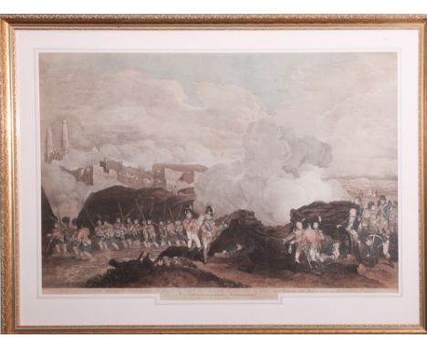 Early 19th century coloured print 'The glorious conquest of Seringapatam, India dated July 1802' in a later hand coloured mou