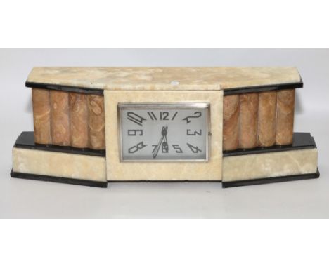 Large French art deco design marble cased mantel clock with square dial