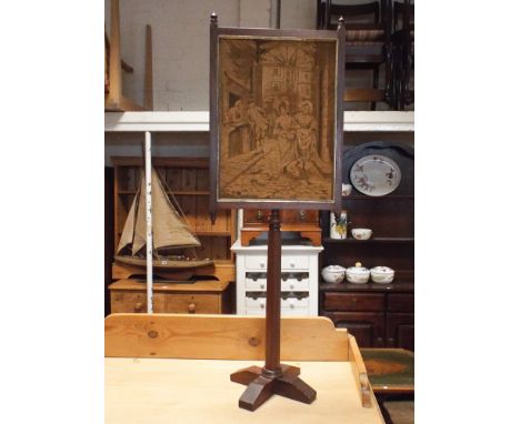 Mahogany telescopic fire screen with tapestry panel 