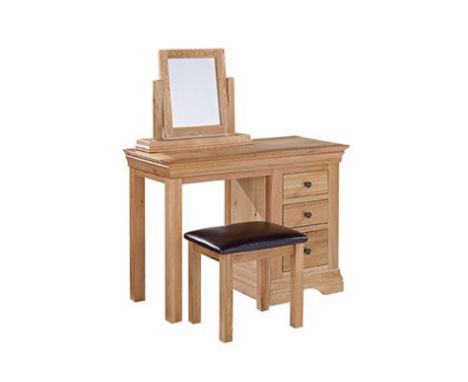 New light oak single pedestal dressing table (106.5cm wide x 48.5 deep x 76cm high) with freestanding mirror and matching sto