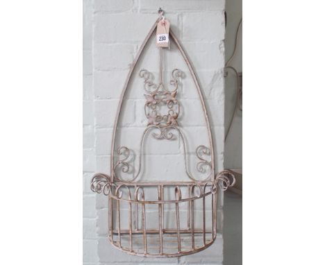 Pair of smaller matching Gothic arched wall mounting planter baskets, appx 58cm tall x 40cm wide 