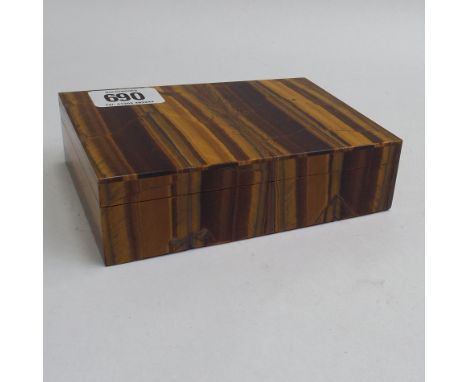 Rectangular tigers eye hardstone veneered trinket box with hinged lid 9 1/4 x 13cm 