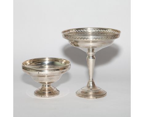 2 Sterling silver comports, one with pierced edge, 15cm high, both with filled and weighted bases