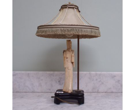 Japanese carved bone  figure table lamp with shade 