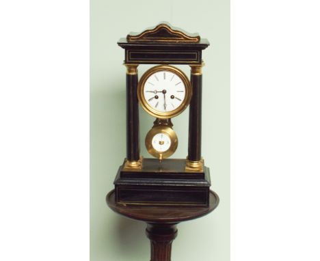 French Empire ebonised and gilt mounted pillar mantel clock with striking movement 