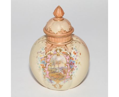 Locke & Company Worcester blush ivory ginger jar and cover, with gilt reserve painted with a vignette 'A View In Surrey', wit