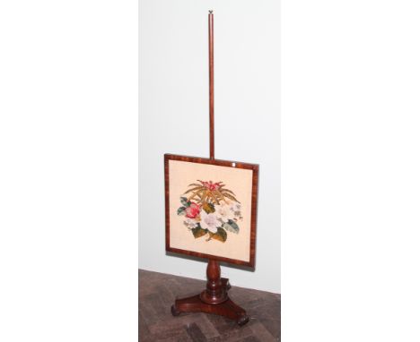 Victorian mahogany pole screen with floral tapestry panel