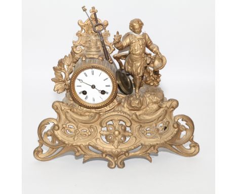 French two train gilt figure mounted mantel clock