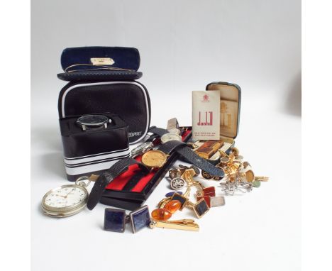 Collection of gents vintage wristwatches, cufflinks, Australian pocket watch etc. 