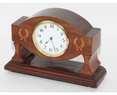 Edwardian inlaid mahogany mantle clock, 10" x 7"