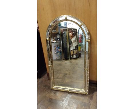 Decorative dome topped wall mirror in gilt cushion style frame - 110cm high x 60cm wide 