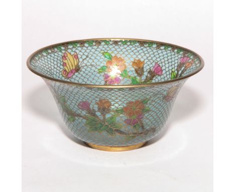 Chinese plique a jour enamel circular bowl, decorated with flowers and butterflies, 5"diameter  Condition is good