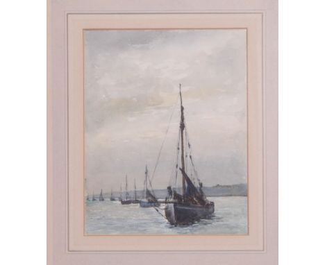 Watercolour of boats at anchor by Mabel Wellman, National Society label to reverse 23 x 18cm without mount and frame in a lig