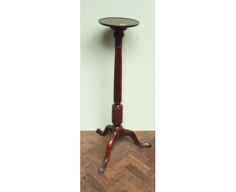 1920's reproduction mahogany torchere with reeded column on tripod base 44" high 