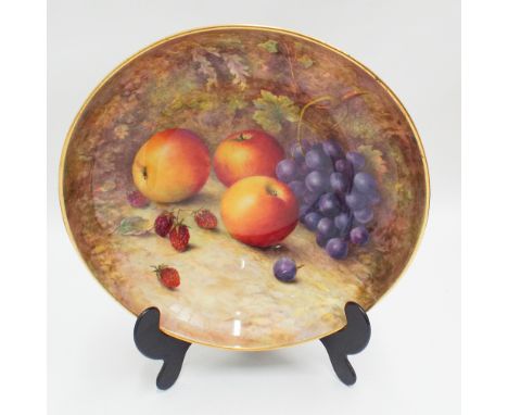 Royal Worcester porcelain fruitbowl hand painted - Still life of apples, grapes and raspberries, signed R. Sebright, 31cm dia