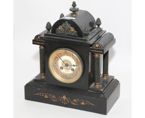Victorian striking mantel clock in black marble case 