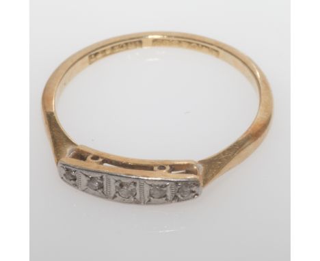 1920's five stone diamond half hoop ring, set in a deco style setting, shank stamped 18ct & Plat, ring size N