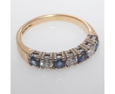 Ceylon sapphire and diamond seven stone half hoop ring, in 18ct yellow gold Ring size O