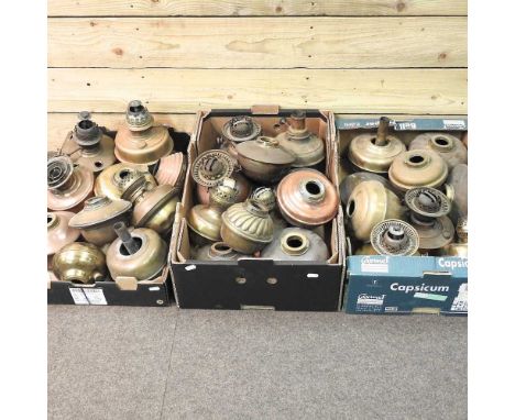A collection of thirty various brass oil lamp fontsAll in varied dirty condition.