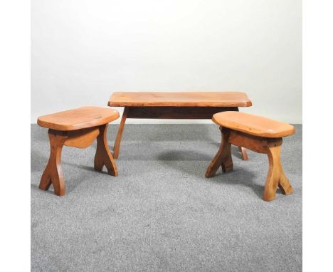 A rustic light elm occasional table, together with two others smaller (3)Largest 94w x 37d x 41h cm